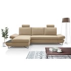 Narożnik LOFT z funkcją spania, regulowane zagłówki i podłokietniki, lewy, 284x96–166x89–104 cm, kolor beżowy