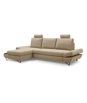 Narożnik LOFT z funkcją spania, regulowane zagłówki i podłokietniki, lewy, 284x96–166x89–104 cm, kolor beżowy