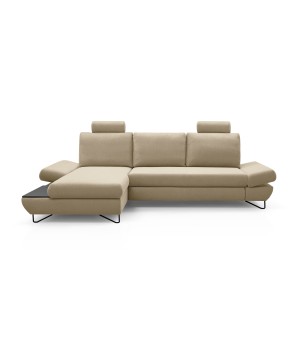 Narożnik LOFT z funkcją spania, regulowane zagłówki i podłokietniki, lewy, 284x96–166x89–104 cm, kolor beżowy