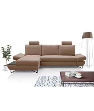 Narożnik LOFT z funkcją spania, regulowane zagłówki i podłokietniki, lewy, 284x96–166x89–104 cm, kolor cappuccino