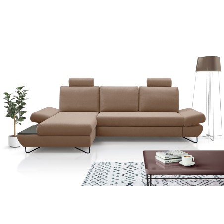 Narożnik LOFT z funkcją spania, regulowane zagłówki i podłokietniki, lewy, 284x96–166x89–104 cm, kolor cappuccino