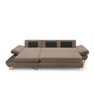 Narożnik LOFT z funkcją spania, regulowane zagłówki i podłokietniki, lewy, 284x96–166x89–104 cm, kolor cappuccino