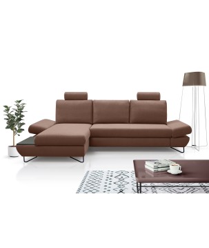 Narożnik LOFT z funkcją spania, regulowane zagłówki i podłokietniki, lewy, 284x96–166x89–104 cm, kolor jasnobrązowy