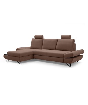 Narożnik LOFT z funkcją spania, regulowane zagłówki i podłokietniki, lewy, 284x96–166x89–104 cm, kolor jasnobrązowy