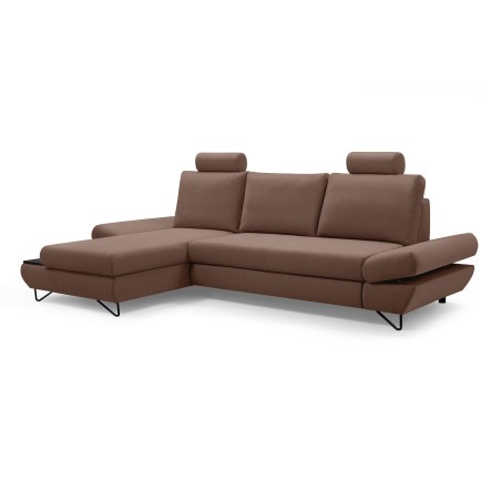 Narożnik LOFT z funkcją spania, regulowane zagłówki i podłokietniki, lewy, 284x96–166x89–104 cm, kolor jasnobrązowy