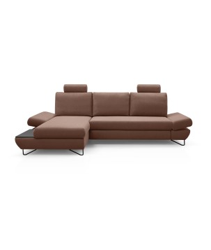 Narożnik LOFT z funkcją spania, regulowane zagłówki i podłokietniki, lewy, 284x96–166x89–104 cm, kolor jasnobrązowy