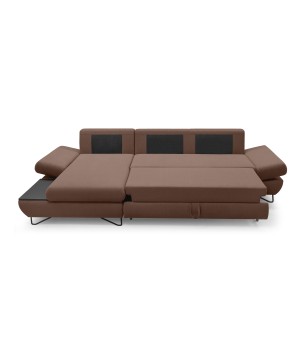 Narożnik LOFT z funkcją spania, regulowane zagłówki i podłokietniki, lewy, 284x96–166x89–104 cm, kolor jasnobrązowy