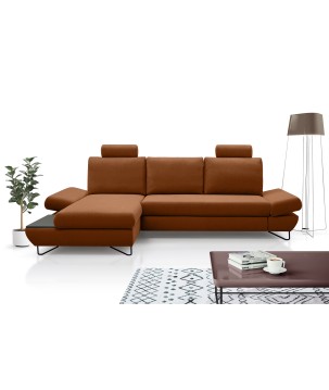 Narożnik LOFT z funkcją spania, regulowane zagłówki i podłokietniki, lewy, 284x96–166x89–104 cm, kolor platynowy