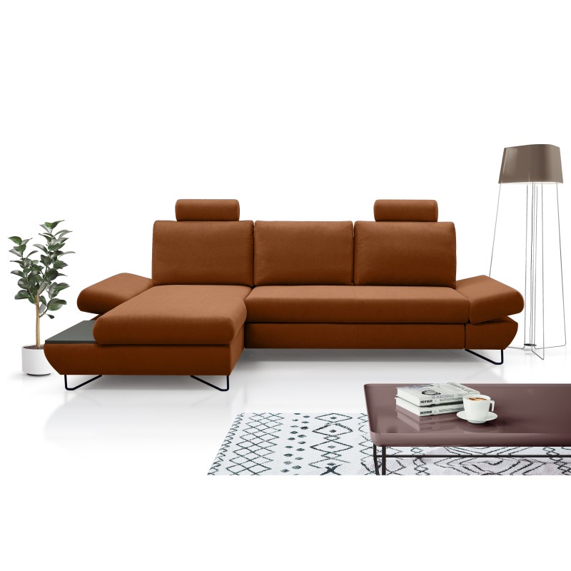 Narożnik LOFT z funkcją spania, regulowane zagłówki i podłokietniki, lewy, 284x96–166x89–104 cm, kolor platynowy