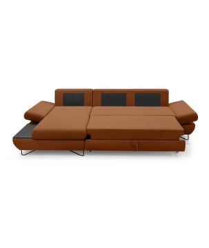 Narożnik LOFT z funkcją spania, regulowane zagłówki i podłokietniki, lewy, 284x96–166x89–104 cm, kolor platynowy