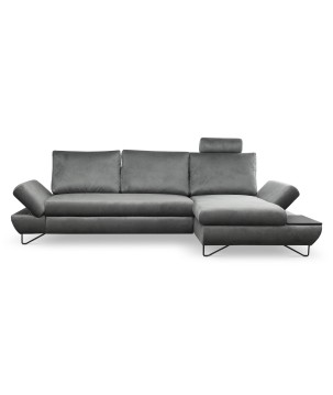 Narożnik LOFT z funkcją spania, regulowane zagłówki i podłokietniki, prawy, 284x96–166x89–104 cm, kolor ciemnoszary