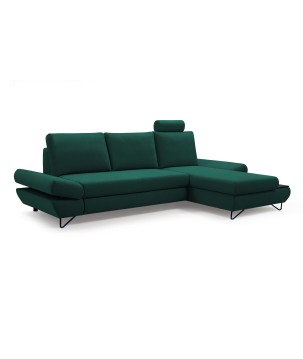 Narożnik LOFT z funkcją spania, regulowane zagłówki i podłokietniki, prawy, 284x96–166x89–104 cm, kolor zielony