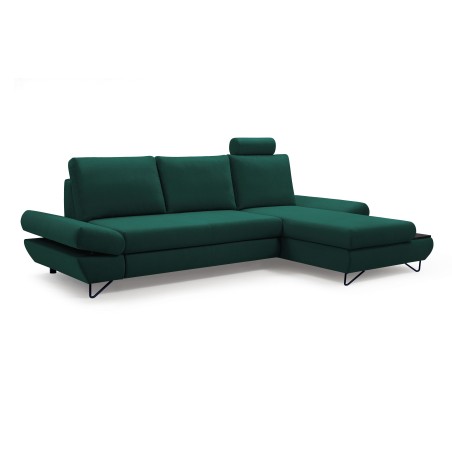 Narożnik LOFT z funkcją spania, regulowane zagłówki i podłokietniki, prawy, 284x96–166x89–104 cm, kolor zielony