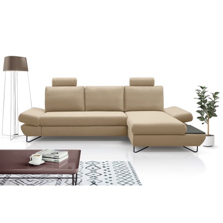 Narożnik LOFT z funkcją spania, regulowane zagłówki i podłokietniki, prawy, 284x96–166x89–104 cm, kolor beżowy