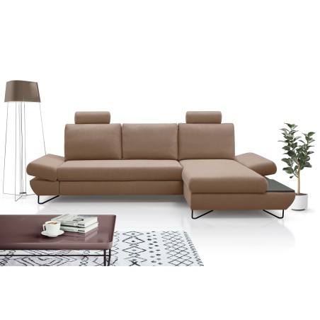 Narożnik LOFT z funkcją spania, regulowane zagłówki i podłokietniki, prawy, 284x96–166x89–104 cm, kolor cappuccino