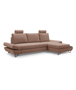 Narożnik LOFT z funkcją spania, regulowane zagłówki i podłokietniki, prawy, 284x96–166x89–104 cm, kolor cappuccino