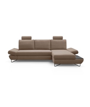 Narożnik LOFT z funkcją spania, regulowane zagłówki i podłokietniki, prawy, 284x96–166x89–104 cm, kolor cappuccino