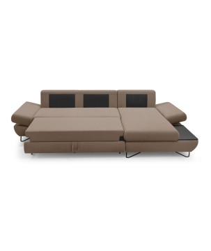 Narożnik LOFT z funkcją spania, regulowane zagłówki i podłokietniki, prawy, 284x96–166x89–104 cm, kolor cappuccino