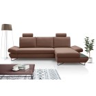 Narożnik LOFT z funkcją spania, regulowane zagłówki i podłokietniki, prawy, 284x96–166x89–104 cm, kolor jasnobrązowy