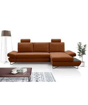 Narożnik LOFT z funkcją spania, regulowane zagłówki i podłokietniki, prawy, 284x96–166x89–104 cm, kolor platynowy