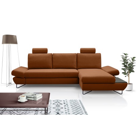 Narożnik LOFT z funkcją spania, regulowane zagłówki i podłokietniki, prawy, 284x96–166x89–104 cm, kolor platynowy