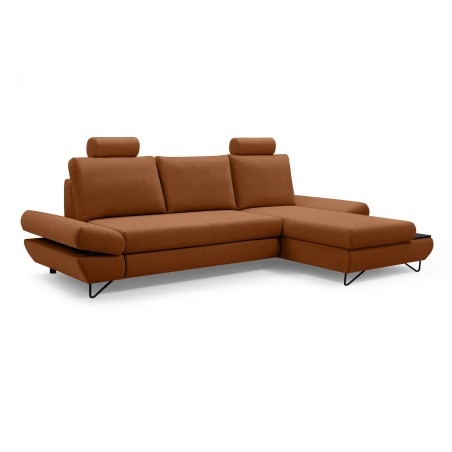 Narożnik LOFT z funkcją spania, regulowane zagłówki i podłokietniki, prawy, 284x96–166x89–104 cm, kolor platynowy