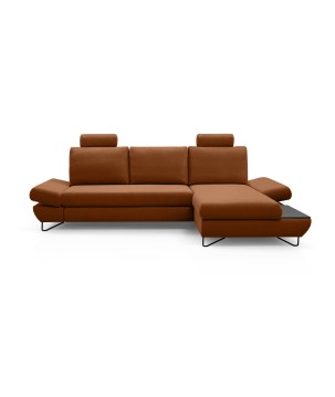 Narożnik LOFT z funkcją spania, regulowane zagłówki i podłokietniki, prawy, 284x96–166x89–104 cm, kolor platynowy