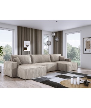Narożnik POSO XL wolnostojący układ U z funkcją spania w tkaninie Poso 02 DomoHome