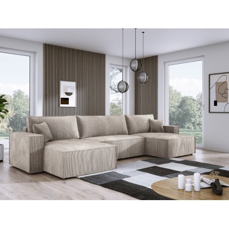 Narożnik POSO XL wolnostojący układ U z funkcją spania w tkaninie Poso 02 DomoHome