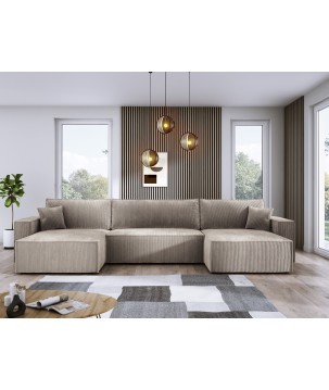 Narożnik POSO XL wolnostojący układ U z funkcją spania w tkaninie Poso 02 DomoHome