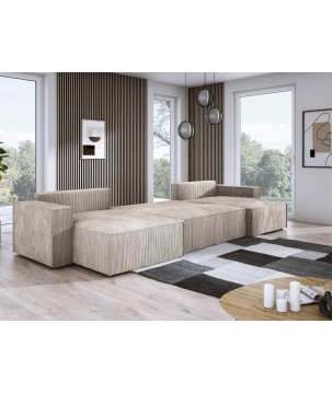 Narożnik POSO XL wolnostojący układ U z funkcją spania w tkaninie Poso 02 DomoHome
