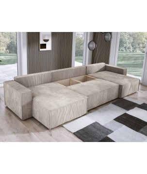 Narożnik POSO XL wolnostojący układ U z funkcją spania w tkaninie Poso 02 DomoHome