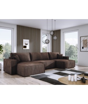 Narożnik POSO XL wolnostojący układ U z funkcją spania w tkaninie Poso 06 DomoHome