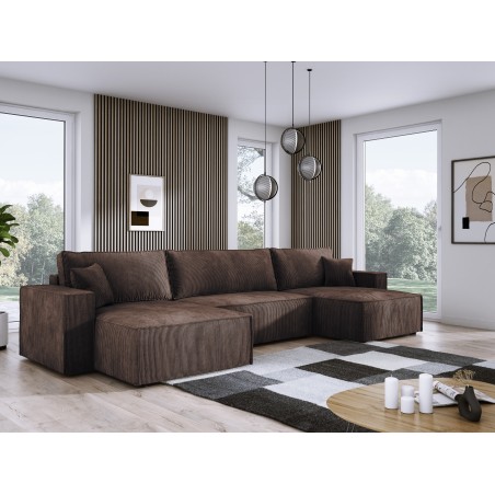 Narożnik POSO XL wolnostojący układ U z funkcją spania w tkaninie Poso 06 DomoHome