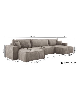 Narożnik POSO XL wolnostojący układ U z funkcją spania w tkaninie Poso 06 DomoHome