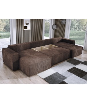 Narożnik POSO XL wolnostojący układ U z funkcją spania w tkaninie Poso 06 DomoHome