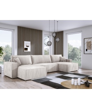 Narożnik POSO XL wolnostojący układ U z funkcją spania w tkaninie Poso 100 DomoHome