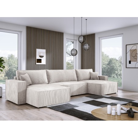 Narożnik POSO XL wolnostojący układ U z funkcją spania w tkaninie Poso 100 DomoHome