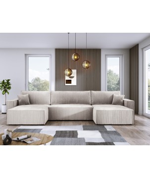 Narożnik POSO XL wolnostojący układ U z funkcją spania w tkaninie Poso 100 DomoHome