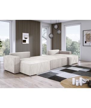 Narożnik POSO XL wolnostojący układ U z funkcją spania w tkaninie Poso 100 DomoHome