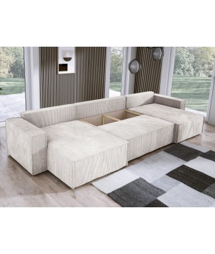 Narożnik POSO XL wolnostojący układ U z funkcją spania w tkaninie Poso 100 DomoHome