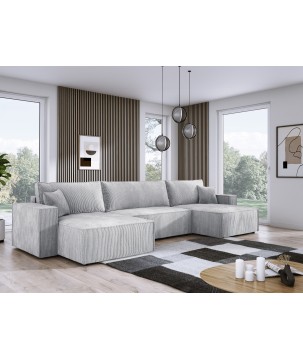 Narożnik POSO XL wolnostojący układ U z funkcją spania w tkaninie Poso 110 DomoHome