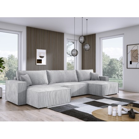 Narożnik POSO XL wolnostojący układ U z funkcją spania w tkaninie Poso 110 DomoHome