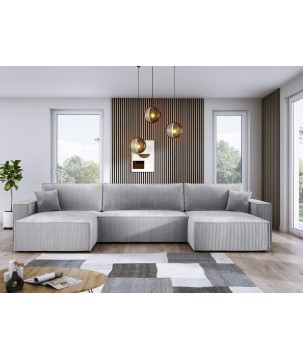 Narożnik POSO XL wolnostojący układ U z funkcją spania w tkaninie Poso 110 DomoHome