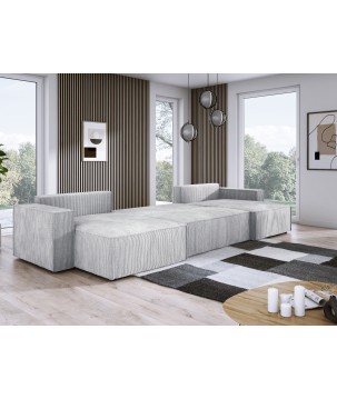 Narożnik POSO XL wolnostojący układ U z funkcją spania w tkaninie Poso 110 DomoHome