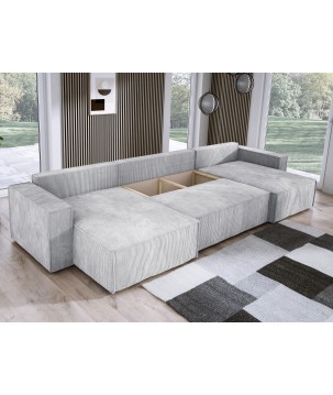 Narożnik POSO XL wolnostojący układ U z funkcją spania w tkaninie Poso 110 DomoHome