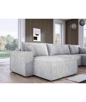 Narożnik POSO XL wolnostojący układ U z funkcją spania w tkaninie Poso 110 DomoHome