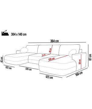 Narożnik FUEGO XL wolnostojący układ U z funkcją spania w tkaninie Bubble 14 DomoHome