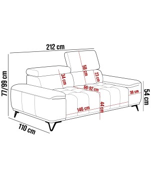 Sofa PALLADIO 3 osobowa z elektrycznym systemem rozkładania siedziska regulowane zagłówki MONOLITH 85 WERSAL