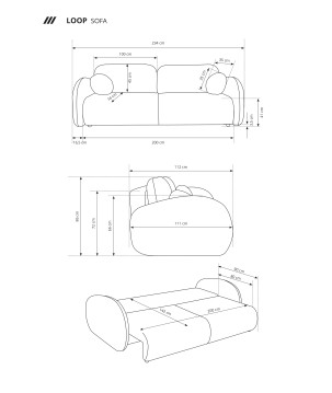 Sofa LOOP z funkcja spania i pojemnikiem GRAFIT RAVEN 13